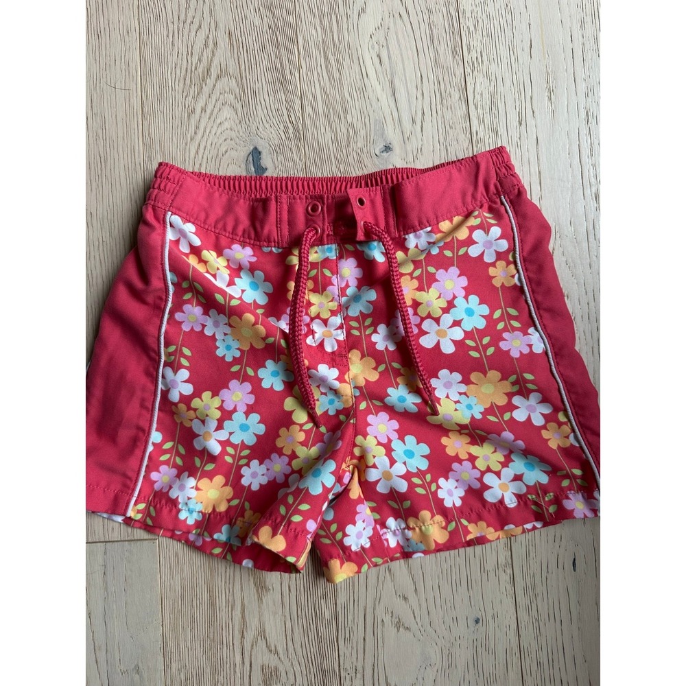 Gymboree Girls Red Floral Board Shorts Size 7 Pink Yellow Flower